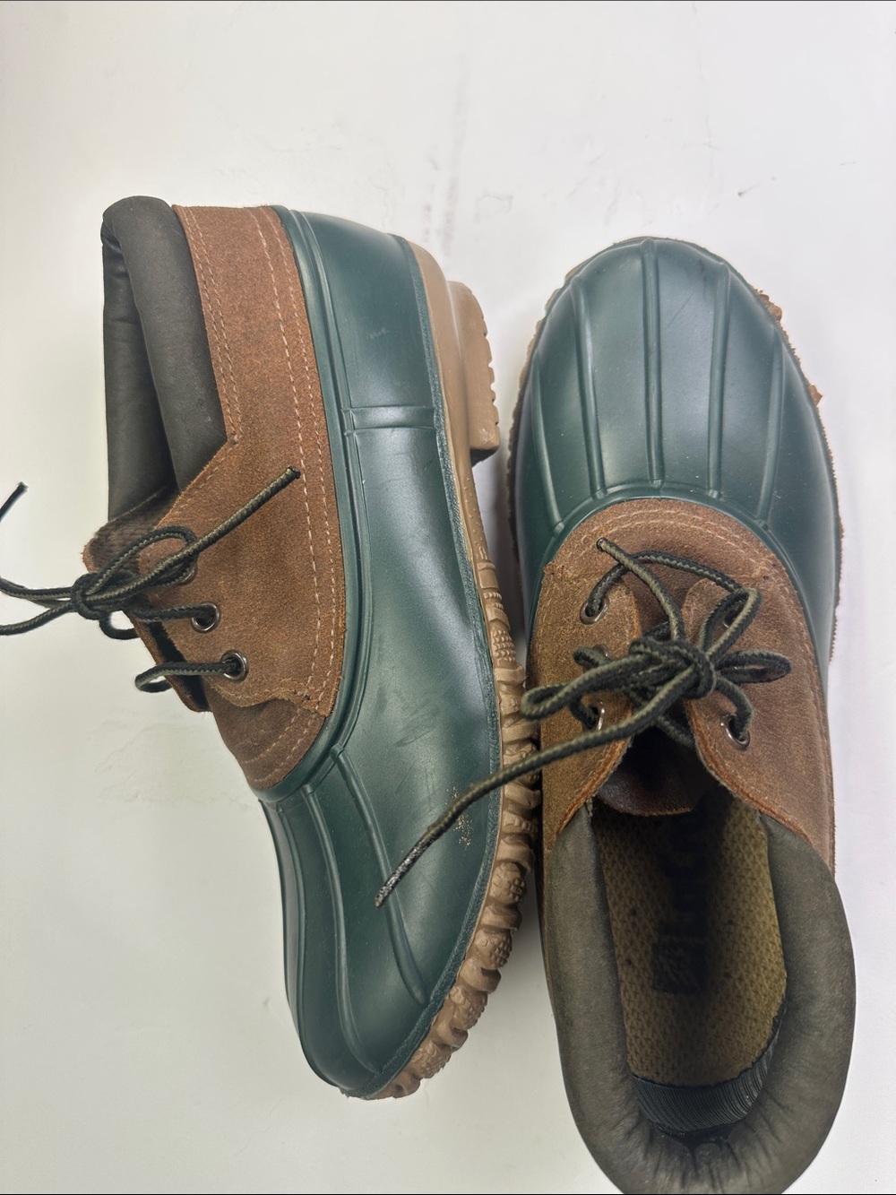 LaCrosse Men's Green Brown Leather & Rubber Duck Ankle Boots, Made in USA Size 8